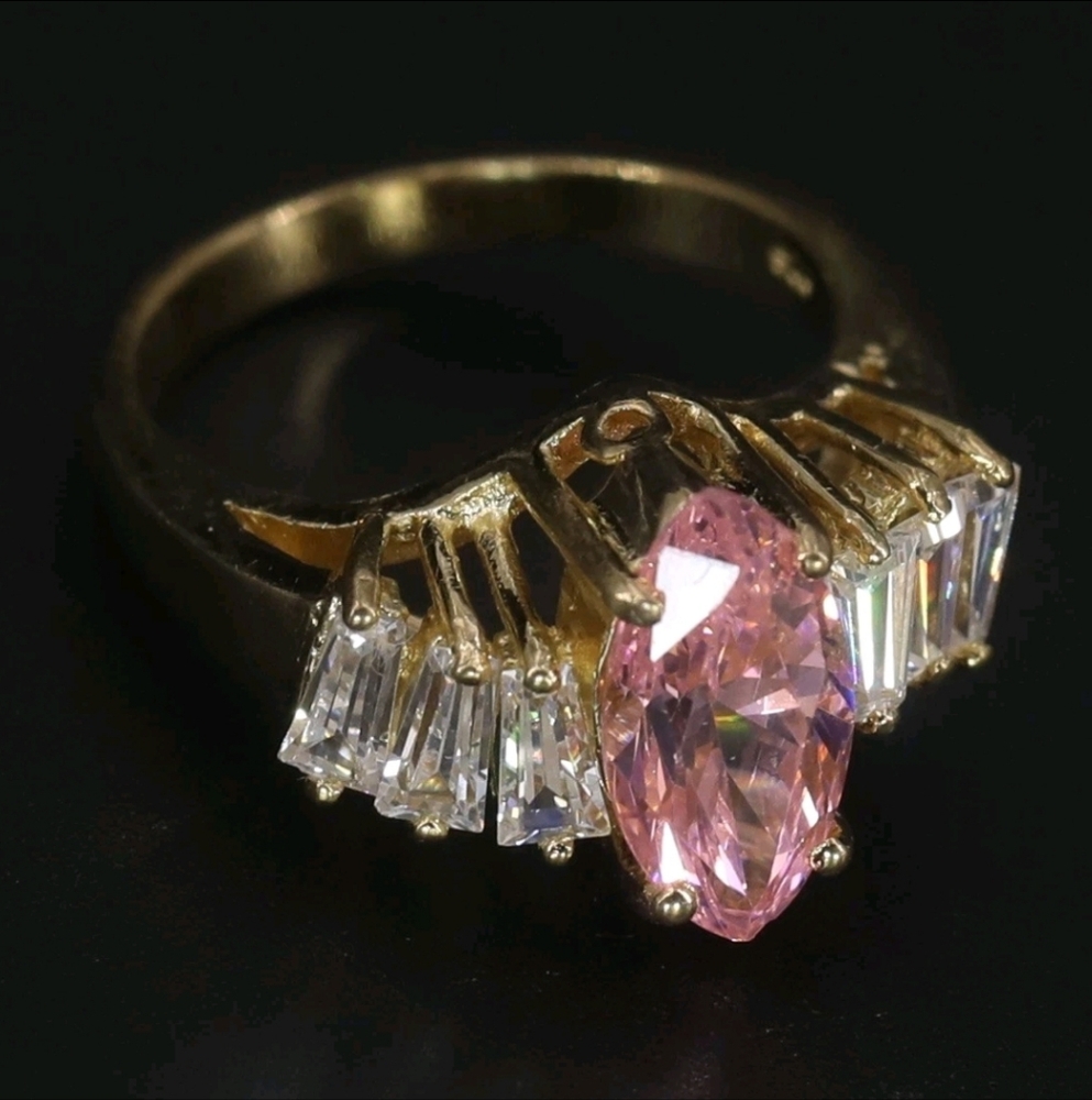 White & Pink CZ Pave Gold Cocktail Ring